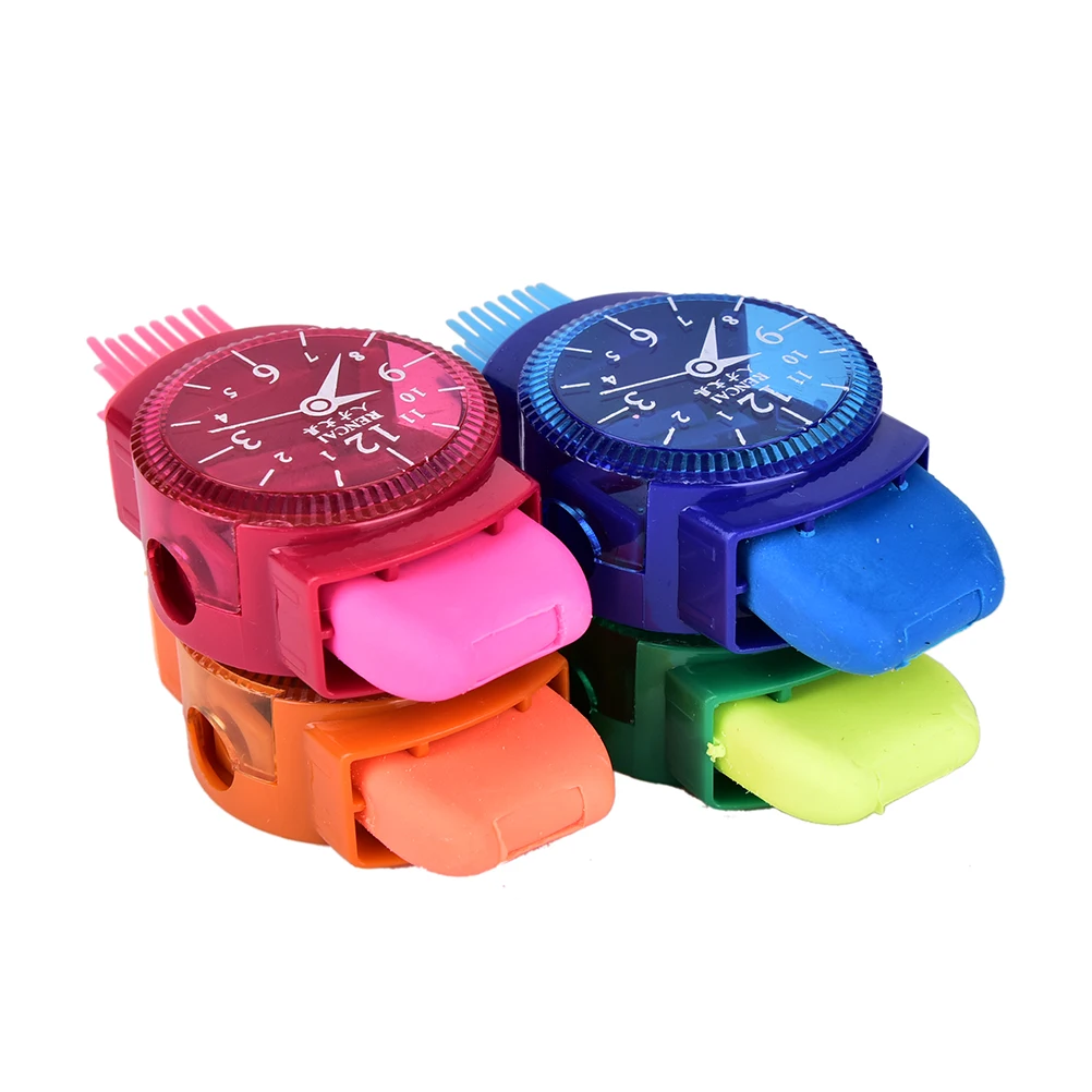 Kawaii Wristwatch Pencil Sharpener With Eraser And Brush For School Student