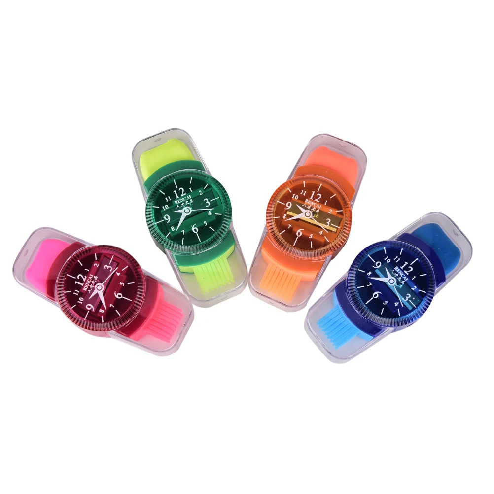 Kawaii Wristwatch Pencil Sharpener With Eraser And Brush For School Student