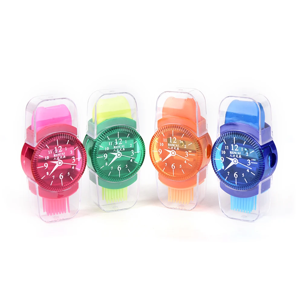Kawaii Wristwatch Pencil Sharpener With Eraser And Brush For School Student