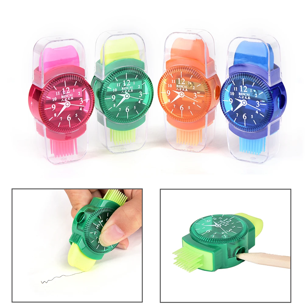 Kawaii Wristwatch Pencil Sharpener With Eraser And Brush For School Student
