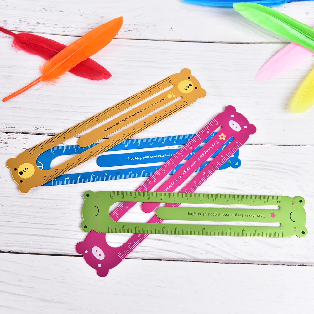 Kawaii Cartoon Frog Bear Pig Cat Metal Paper Clip Stationery Ruler For Children