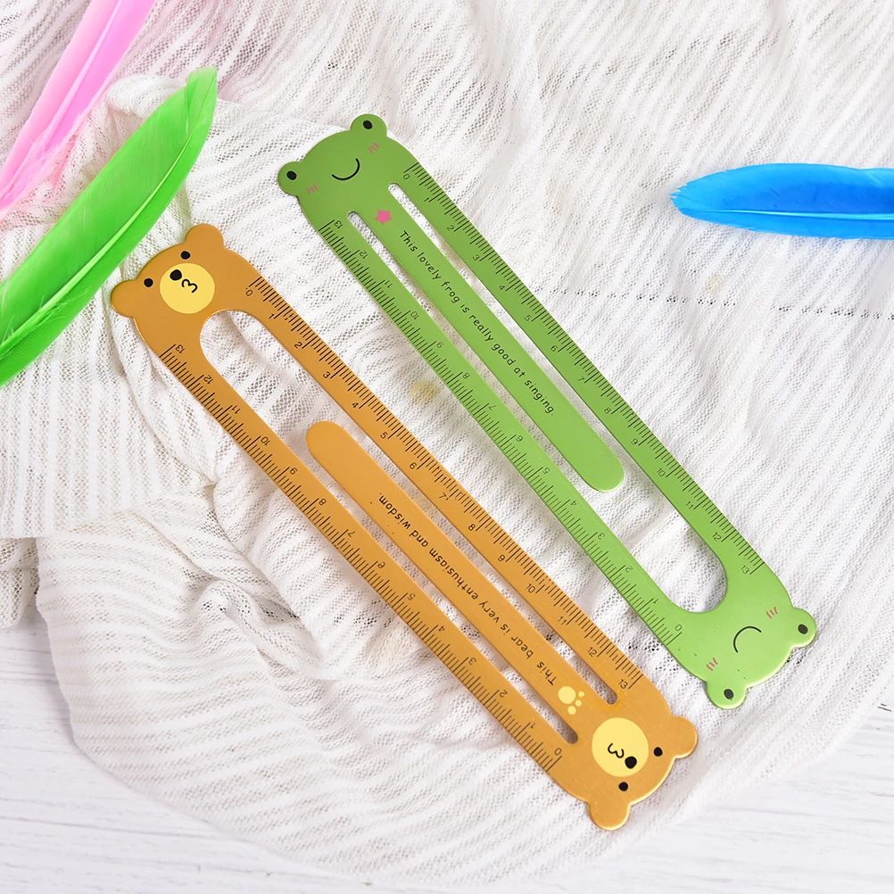 Kawaii Cartoon Frog Bear Pig Cat Metal Paper Clip Stationery Ruler For Children