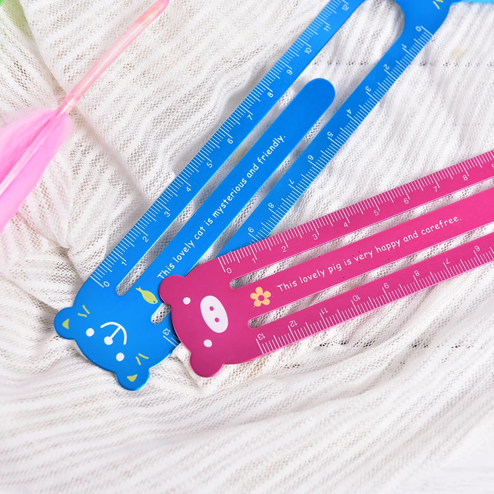 Kawaii Cartoon Frog Bear Pig Cat Metal Paper Clip Stationery Ruler For Children