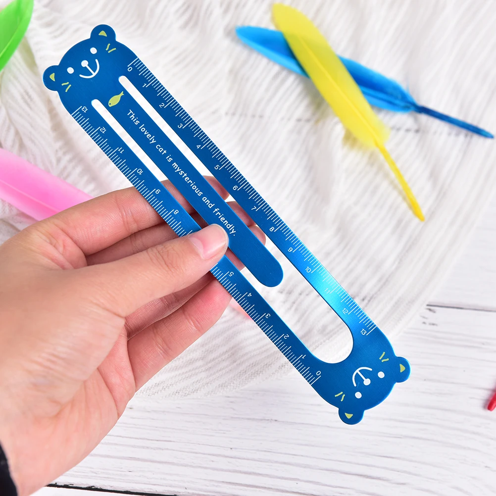 Kawaii Cartoon Frog Bear Pig Cat Metal Paper Clip Stationery Ruler For Children