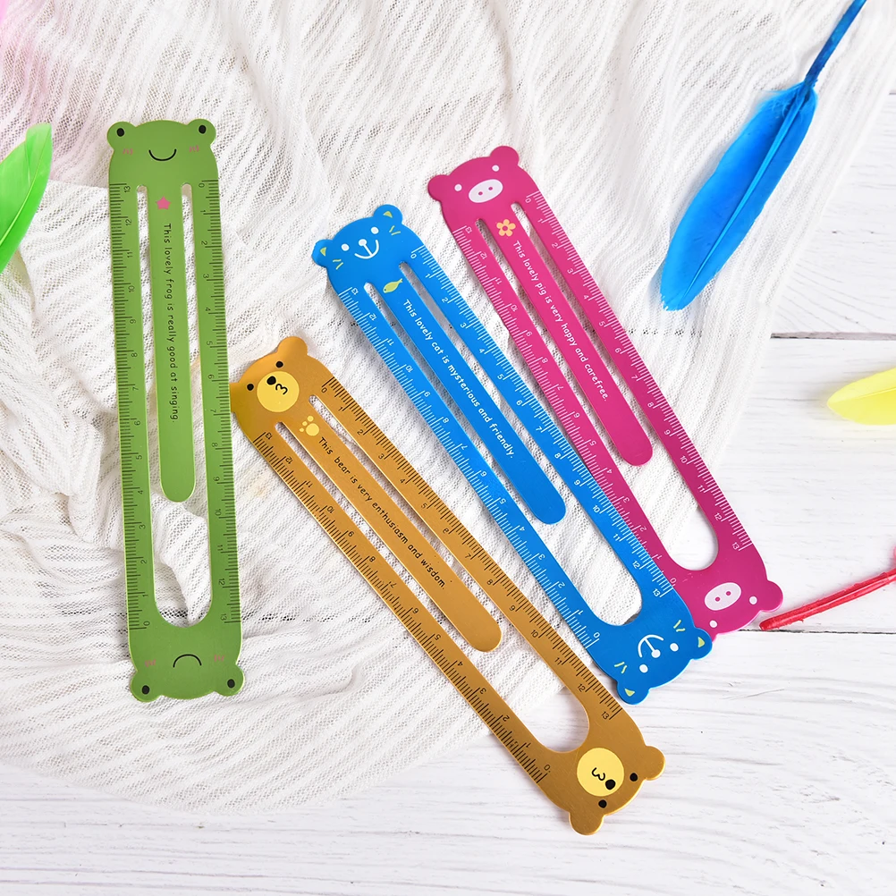 Kawaii Cartoon Frog Bear Pig Cat Metal Paper Clip Stationery Ruler For Children
