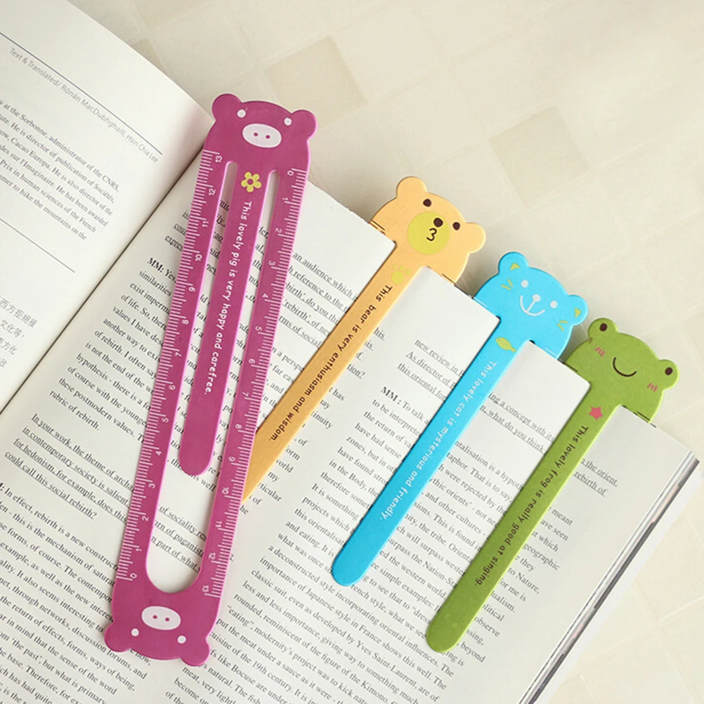 Kawaii Cartoon Frog Bear Pig Cat Metal Paper Clip Stationery Ruler For Children