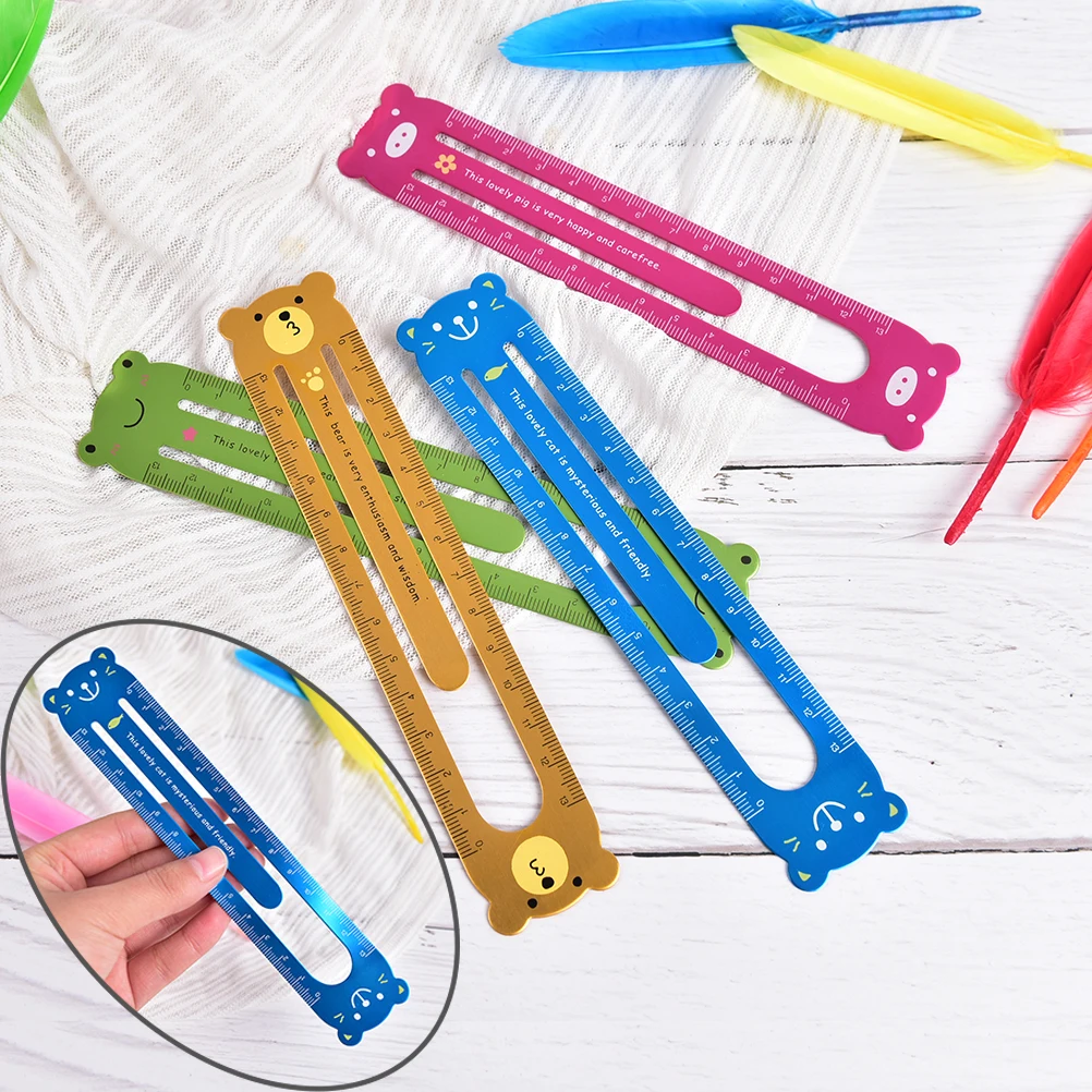 Kawaii Cartoon Frog Bear Pig Cat Metal Paper Clip Stationery Ruler For Children