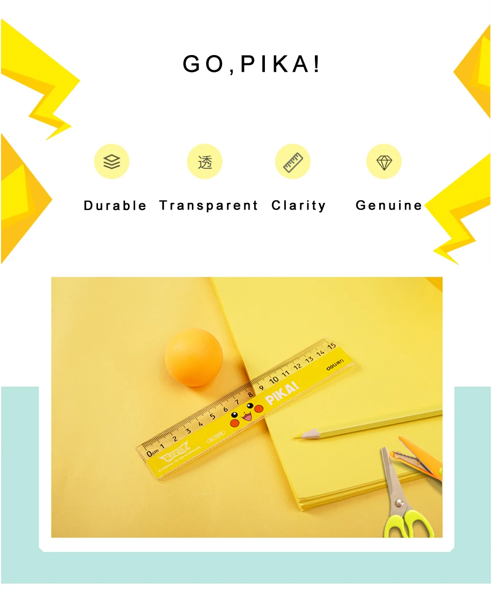 Pokemon Pikachu Pattern Transparent Stationery Plastic Ruler