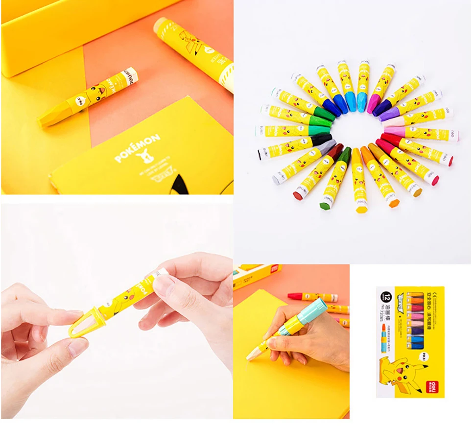 Anime Pokemon Pikachu Oil Pastel Crayon Painting Stick Pen