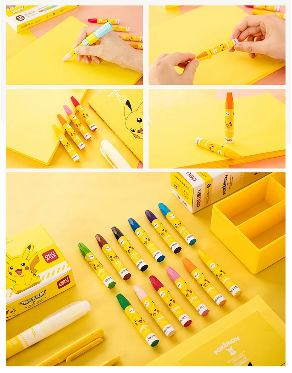 Anime Pokemon Pikachu Oil Pastel Crayon Painting Stick Pen