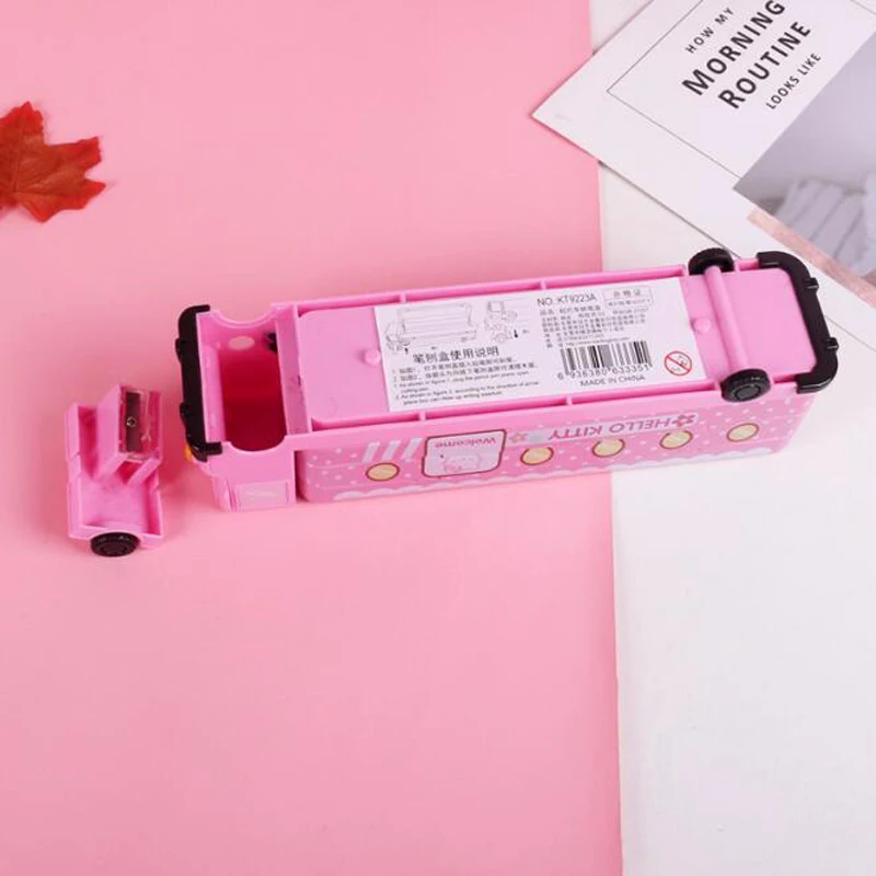 Kawaii Hello Kitty Truck Double-Deck Tinplate Multifunction Large-Capacity Pen Box