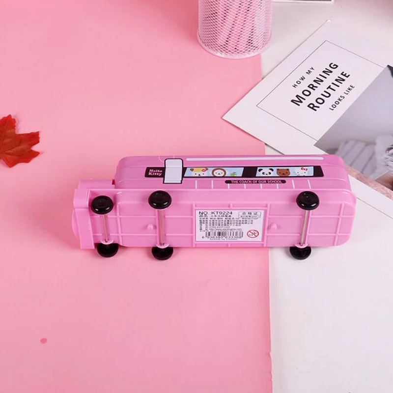 Kawaii Hello Kitty Truck Double-Deck Tinplate Multifunction Large-Capacity Pen Box