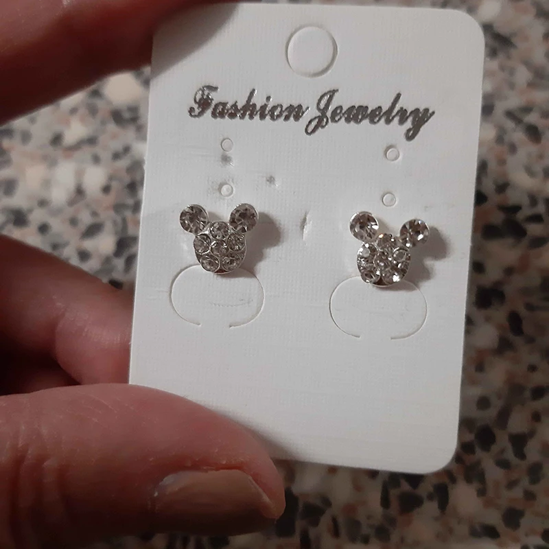 Silver Romantic Round Mouse Charm Stud Earrings For Women Silver Romantic Round Mouse Charm Stud Earrings For Women