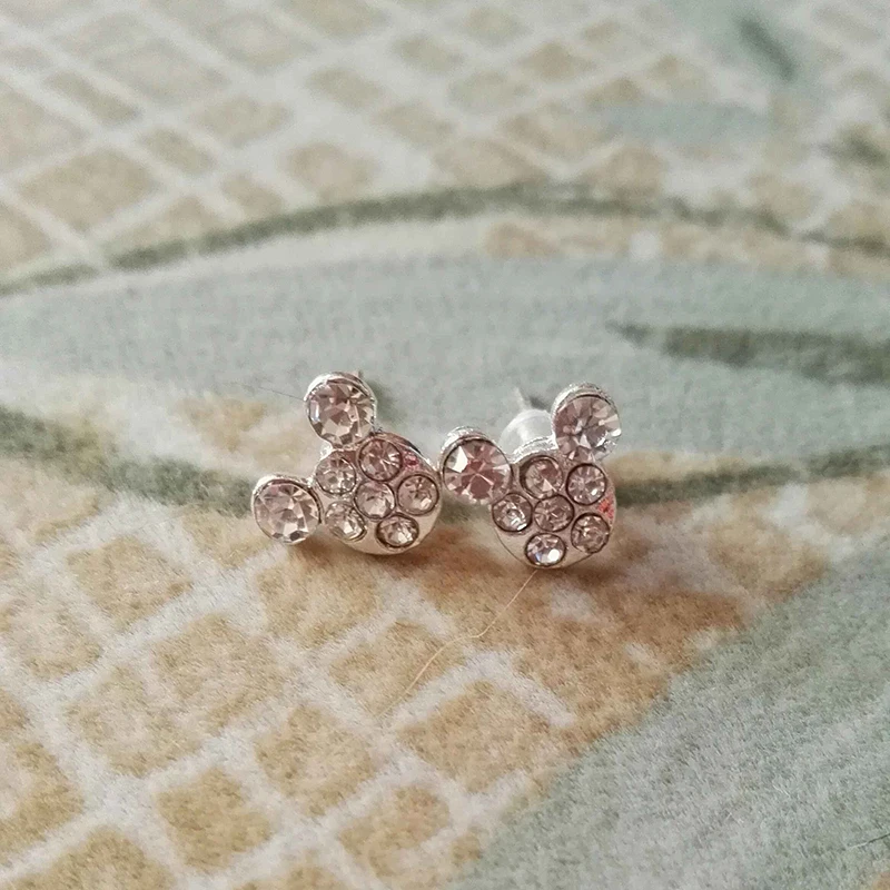 Silver Romantic Round Mouse Charm Stud Earrings For Women Silver Romantic Round Mouse Charm Stud Earrings For Women