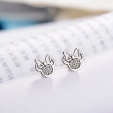 White Mickey Shape Sparkling Silver Color Stud Earrings White Mickey Shape Sparkling Silver Color Stud Earrings