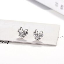 White Mickey Shape Sparkling Silver Color Stud Earrings White Mickey Shape Sparkling Silver Color Stud Earrings