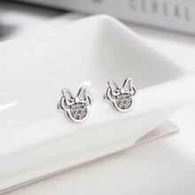 White Mickey Shape Sparkling Silver Color Stud Earrings White Mickey Shape Sparkling Silver Color Stud Earrings