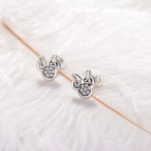 White Mickey Shape Sparkling Silver Color Stud Earrings White Mickey Shape Sparkling Silver Color Stud Earrings