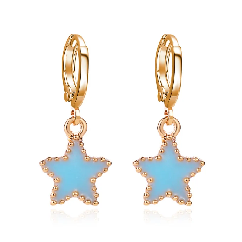 Blue Drop Glaze Star Charming Hoop Earrings