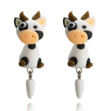 Kawaii Cow Cartoon Handmade Polymer Clay 3D Stud Earring For Women Kawaii Cow Cartoon Handmade Polymer Clay 3D Stud Earring For Women