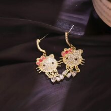 Cat Cartoon Rhinestone Exquisite Kawaii Stud Earrings Cat Cartoon Rhinestone Exquisite Kawaii Stud Earrings