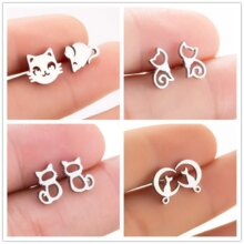 Cat Cartoon Design Stainless Steel Silver Color Earrings For Women Cat Cartoon Design Stainless Steel Silver Color Earrings For Women