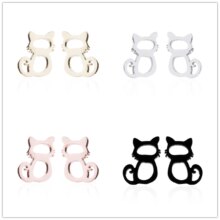 Cat Cartoon Design Stainless Steel Silver Color Earrings For Women Cat Cartoon Design Stainless Steel Silver Color Earrings For Women