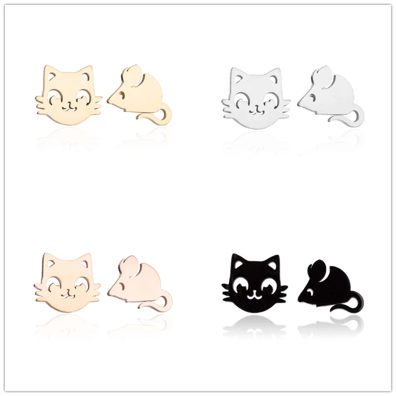 Cat Cartoon Design Stainless Steel Silver Color Earrings For Women Cat Cartoon Design Stainless Steel Silver Color Earrings For Women