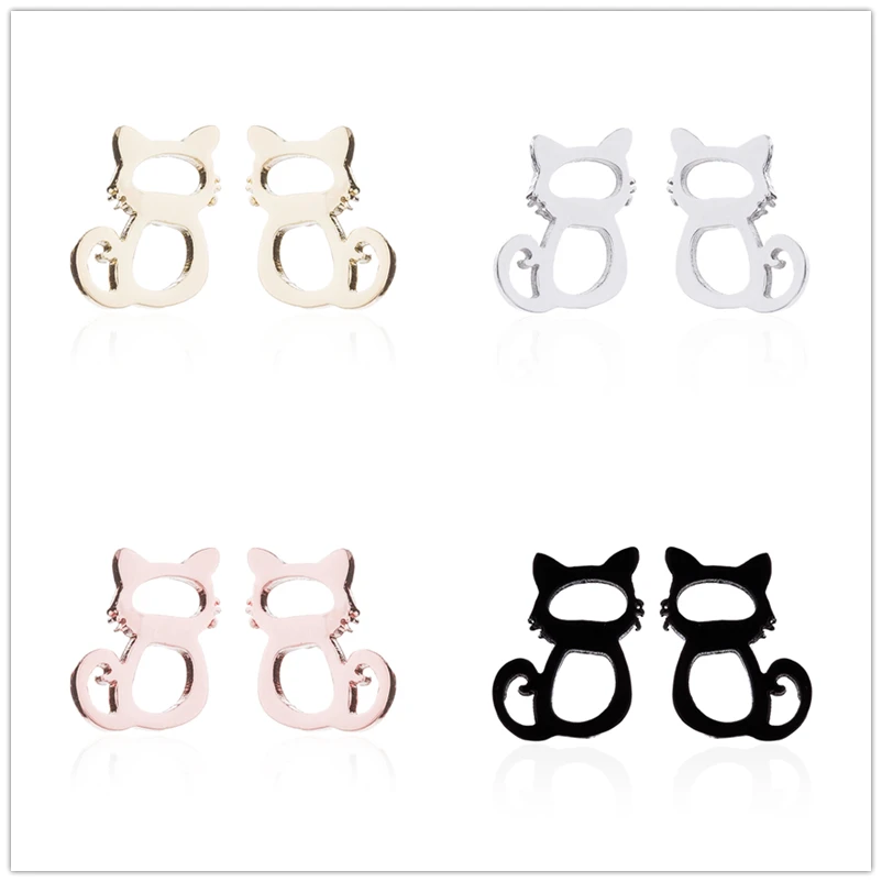 Cat Cartoon Design Stainless Steel Silver Color Earrings For Women Cat Cartoon Design Stainless Steel Silver Color Earrings For Women