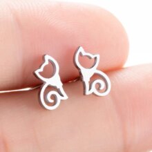 Cat Cartoon Design Stainless Steel Silver Color Earrings For Women Cat Cartoon Design Stainless Steel Silver Color Earrings For Women