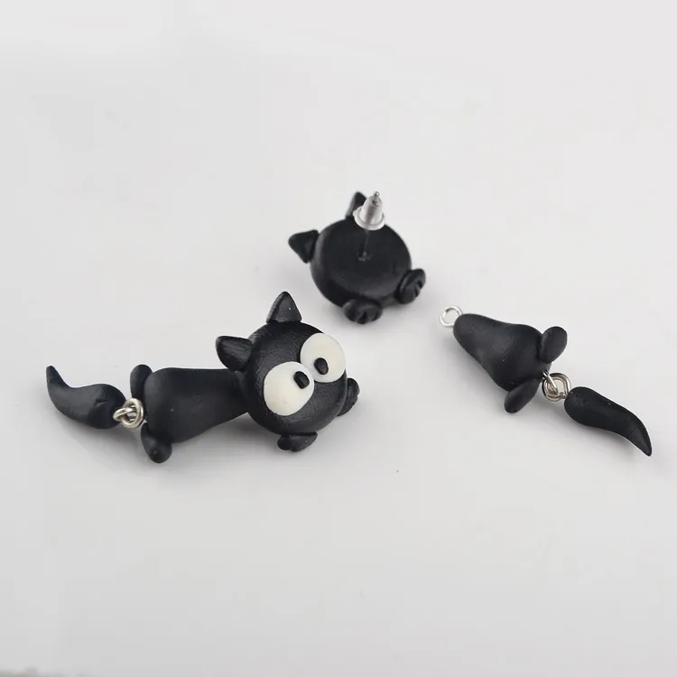Black Cat Style Handmade Polymer Earring For Women