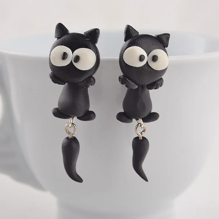 Black Cat Style Handmade Polymer Earring For Women