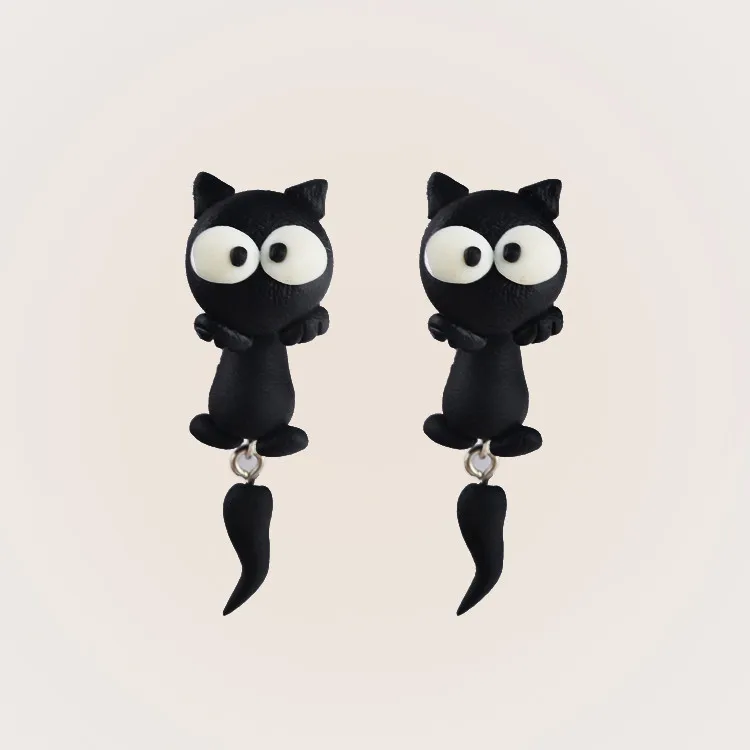 Black Cat Style Handmade Polymer Earring For Women