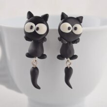 Black Cat Style Handmade Polymer Earring For Women Black Cat Style Handmade Polymer Earring For Women
