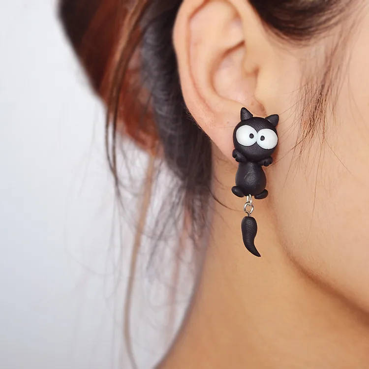 Black Cat Style Handmade Polymer Earring For Women