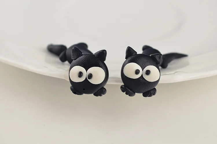 Black Cat Style Handmade Polymer Earring For Women