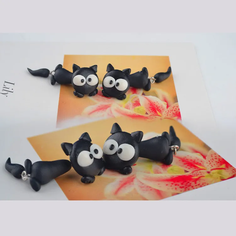 Black Cat Style Handmade Polymer Earring For Women