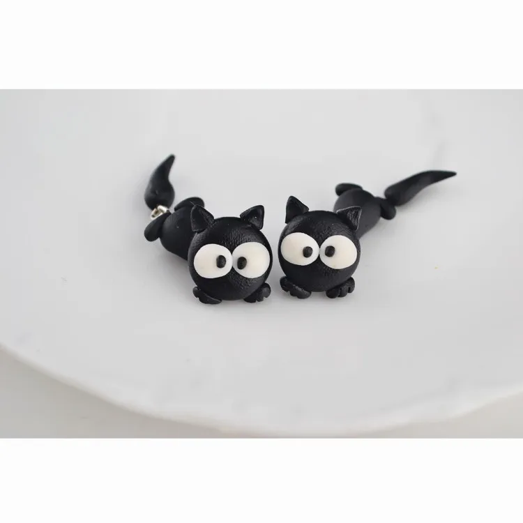 Black Cat Style Handmade Polymer Earring For Women