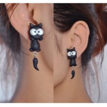 Black Cat Style Handmade Polymer Earring For Women Black Cat Style Handmade Polymer Earring For Women