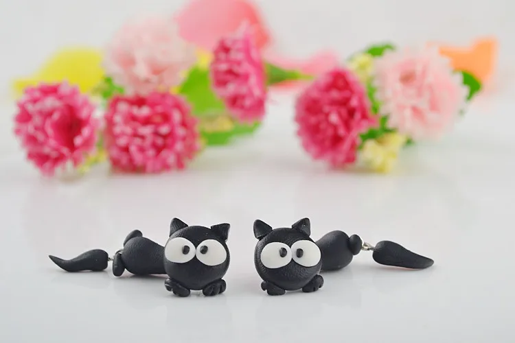 Black Cat Style Handmade Polymer Earring For Women