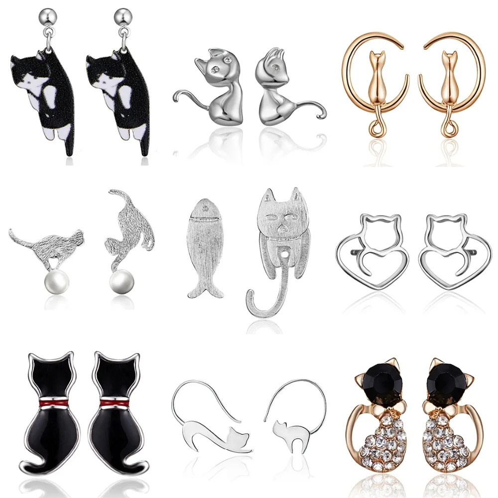 Multiple Style Cat Cartoon Alloy Stud Earring For Women Multiple Style Cat Cartoon Alloy Stud Earring For Women