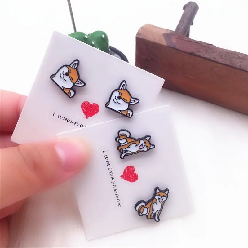 Husky Shiba Dog Cartoon Stud Earrings For Women
