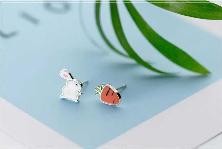 Sterling Silver Tiny Rabbit Radish Earrings For Women