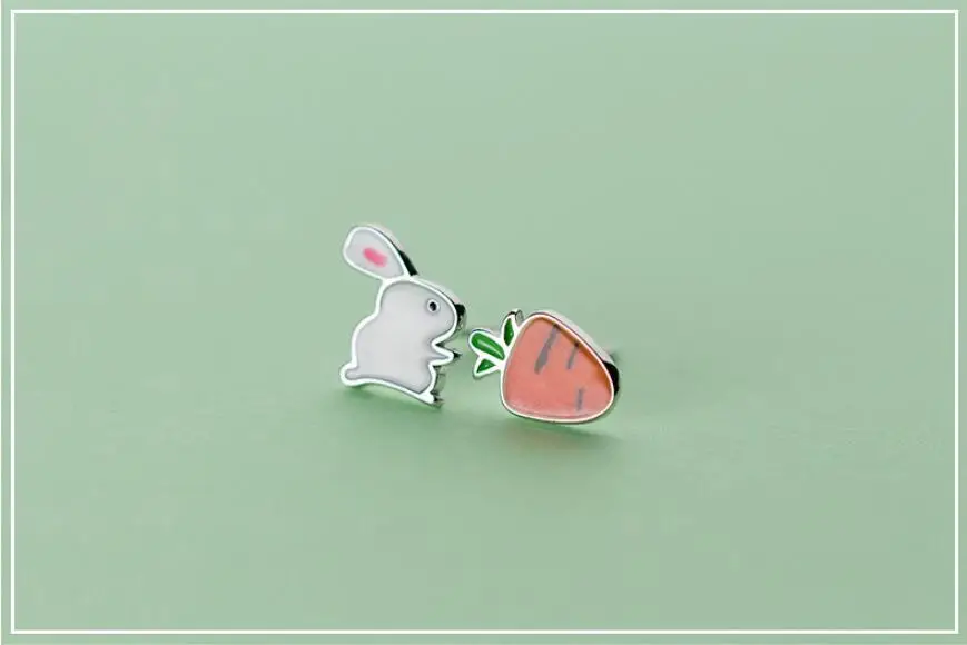 Sterling Silver Tiny Rabbit Radish Earrings For Women