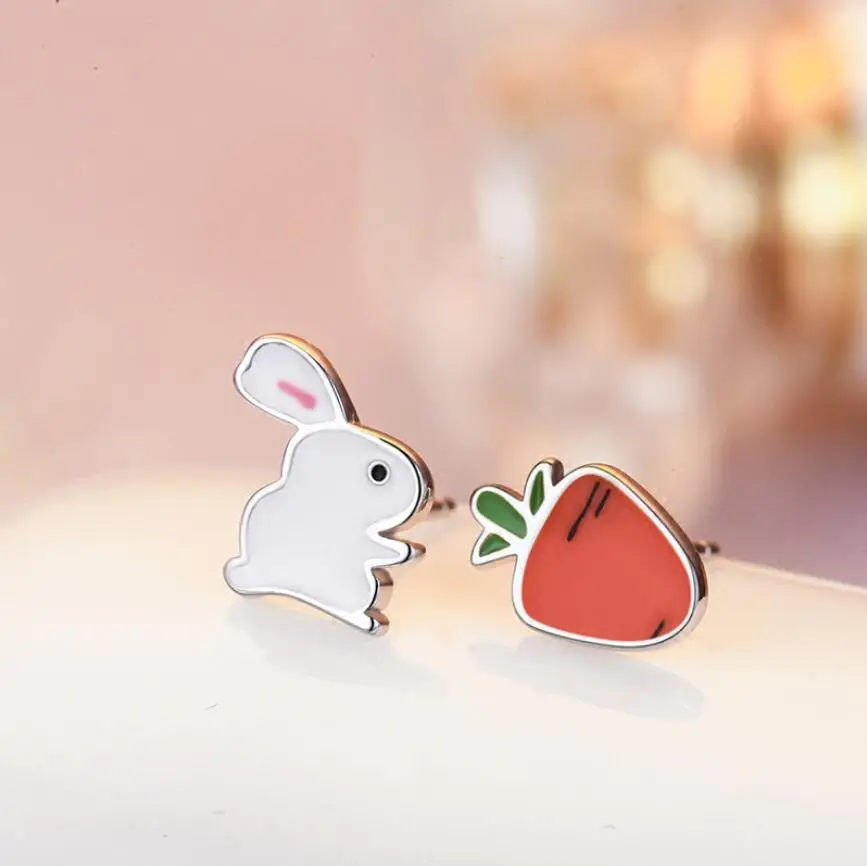 Sterling Silver Tiny Rabbit Radish Earrings For Women