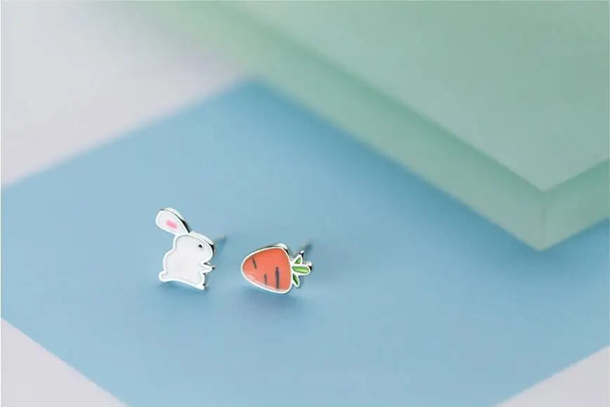 Sterling Silver Tiny Rabbit Radish Earrings For Women