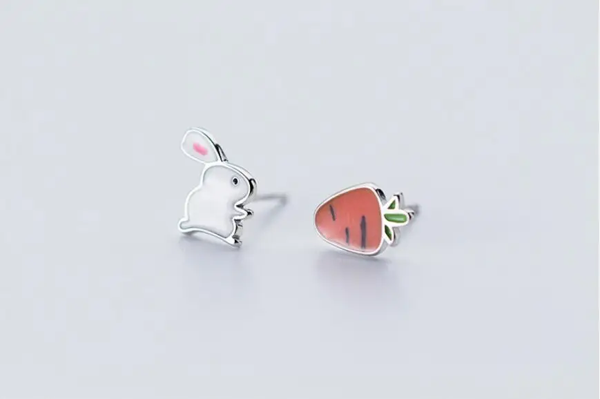 Sterling Silver Tiny Rabbit Radish Earrings For Women