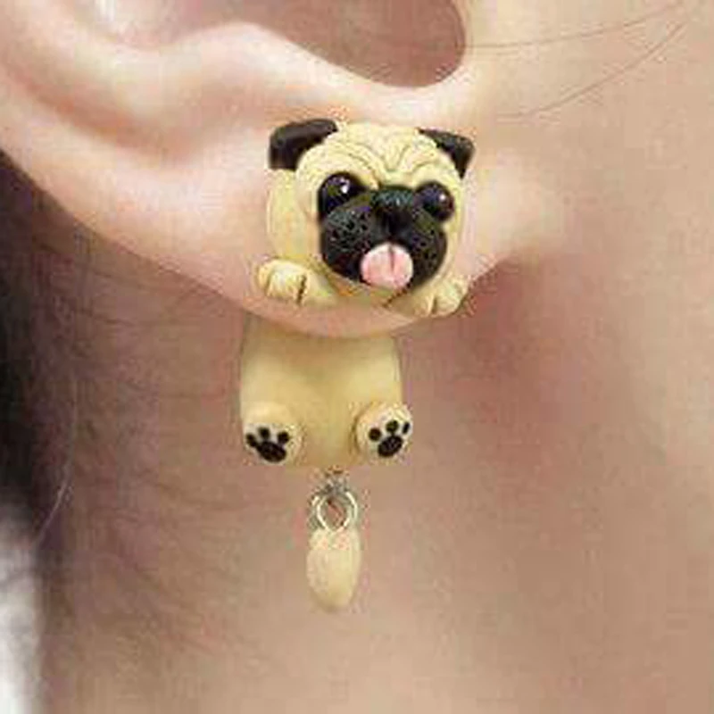 Sharpei Pug Dog Polymer Clay Soft Earrings For Women