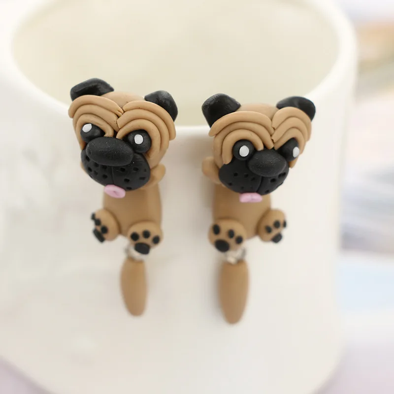 Sharpei Pug Dog Polymer Clay Soft Earrings For Women