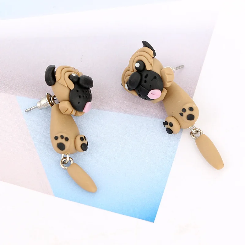 Sharpei Pug Dog Polymer Clay Soft Earrings For Women